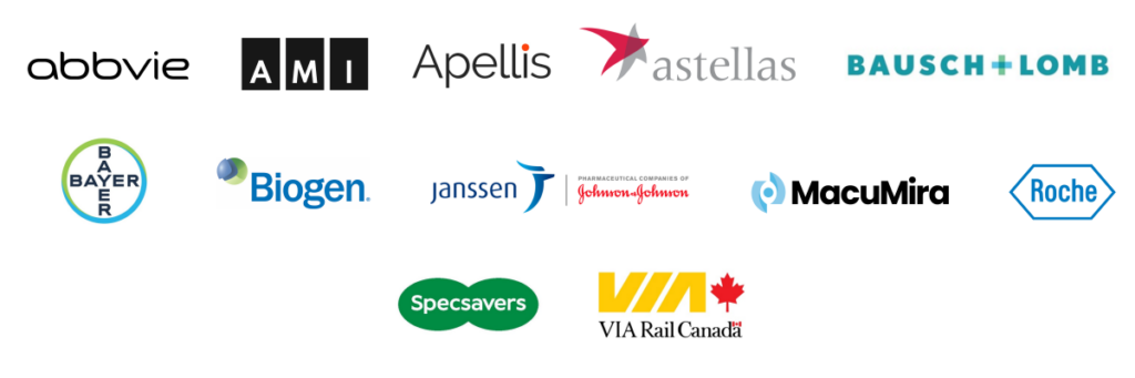 Presenting Sponsors: Abbvie, AMI, Apellis, Astellas, Bausch and Lomb, Bayer, Biogen, Janssen Johnson & Johnson, MacuMira, Roche, Specsavers, Via Rail Canada