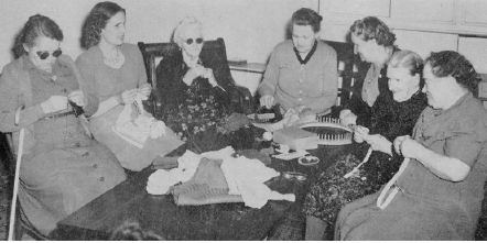 Members of the sunshine club knitting and weaving.