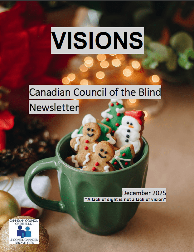 An image of a green mug on a table filled with decorated gingerbread men, a snowman, and christmas tree cookies. The table is decorated with festive ornaments and the blurred background shows Christmas lights.