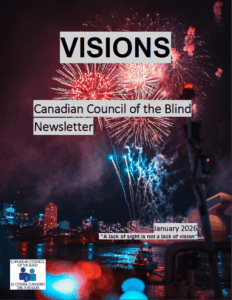 View from across a body of water of red and blue fireworks lighting up the sky in a city at night.