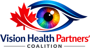 The Vision Health Partners Coalition logo features a red maple leaf next to a blue eye with multicoloured iris